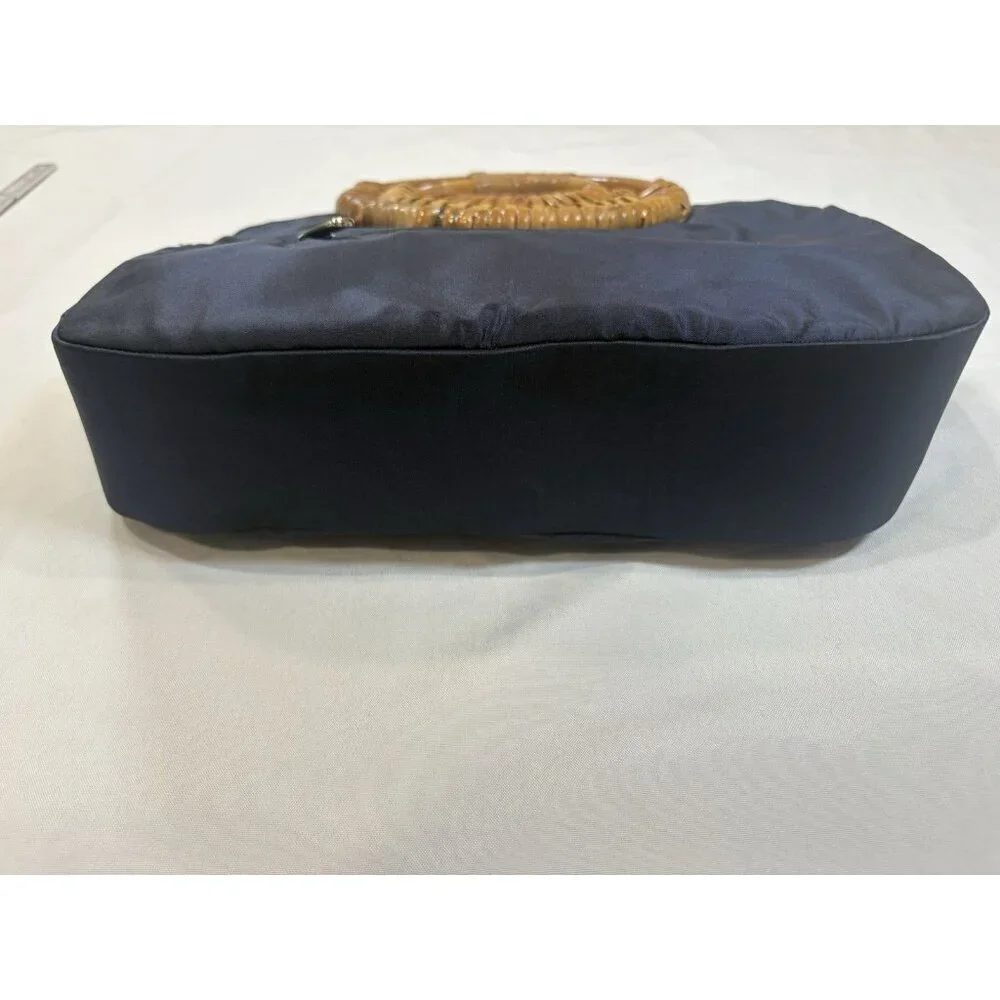 Nehas Cane Handle Blue Silk Floral Embroidered Handbag